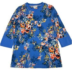 Sundance Thermal Top Size M Blue Floral Waffle Knit 3/4 Sleeves Cottagecore Boho